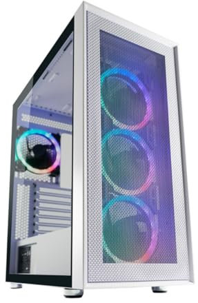 LC-Power Boîtier de jeu 802 W White_Wanderer_X - Tour midi ATX - Panneau avant en maille blanche - 4 ventilateurs ARGB - USB-C - Partie latérale en verre trempé - Refroidissement extensible jusqu'à 8