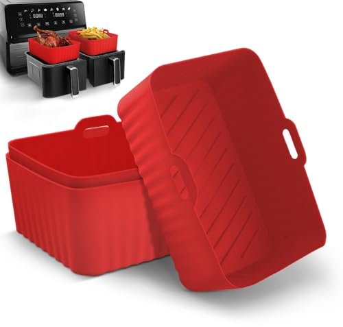Keplin - 3 Pack Red Rectangular Silicone Air Fryer Liners - BPA-Free, Food-Grade, Heat Resistant to 230°C - Non-Stick and Reusable - Dishwasher Safe for Easy Cleaning - Meets LFGB Standards
