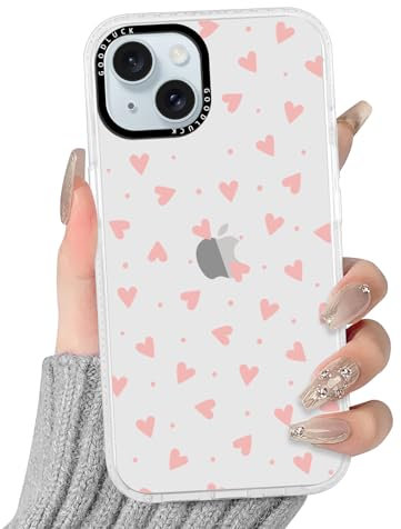 Yirlbey Transparent HandyHülle für iPhone 15 Herz Hülle, Aesthetic Muster Liebe Design Mädchen Geschenk Schutzhülle, Silikon TPU-Rahmen und Harter PC-Rückseite Case Cover für iPhone15 6,1,Heart