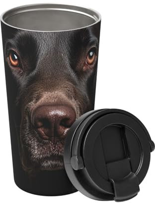 LHCVSFGW Insulated Coffee Mug with Handle and Leakproof Lid Travel Tumbler Black Lab Dog Stainless Steel Double Wall Vacuum Travel Mug Reusable Coffee Tumbler for Hot Iced Coffee Tea