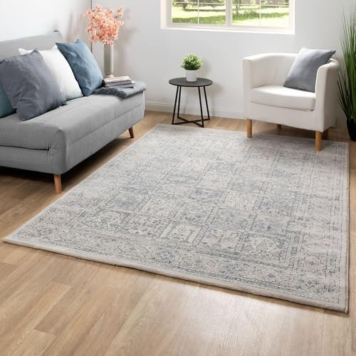 Steffensmeier Wohnzimmerteppich Classical Quality | Wohnzimmer | Beste Qualität | Orientalisch | Vintage Felder Beige Blau, Größe : 133x195 cm