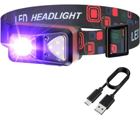 COSOOS Linterna frontal LED con 9 modos de luz, impermeable, con sensor de movimiento, para camping, pesca, búsqueda de orina, búsqueda de chinches y escorpiones