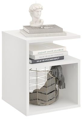 KOMTO Nachttisch Weiß – Nachtschrank, Beistelltisch mit 2 offene Fächer, Nachtischschrank für Schlafzimmer, Wohnzimmer | Bedside Table KABA 35 x 35 x 41,5 cm