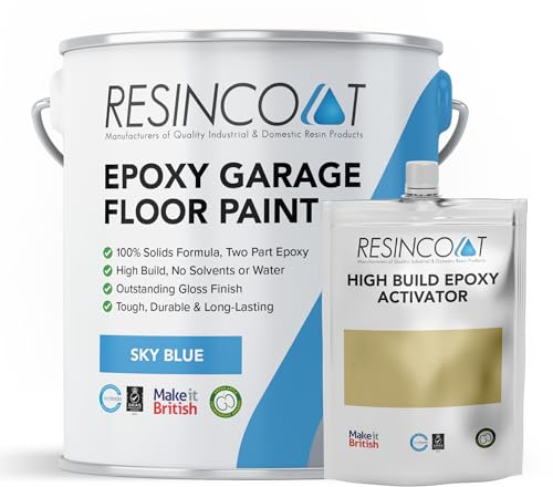 Resincoat Epoxy Garage Floor Paint – 2-Part Resin Coating for Concrete Floors – 4x Thicker & Longer Lasting Than Standard Paint – High Gloss – Easy to Mix & Apply – Made in UK - Sky Blue - 1kg