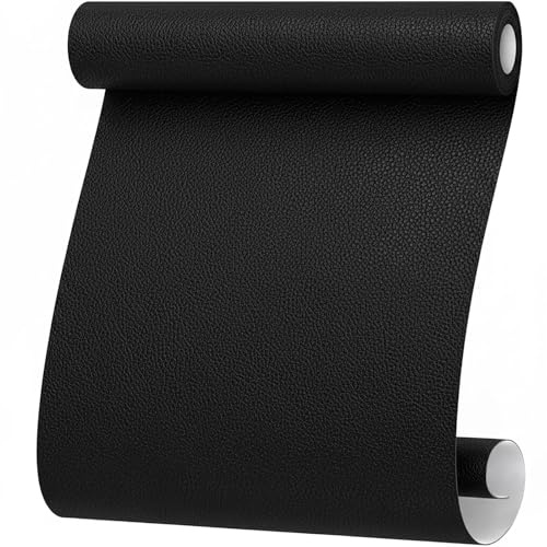 Kunstleder Selbstklebend 40x200cm Weiß, PVC Lederflicken Rolle (Schwarz) | PVC-Kunstleder, wasserdicht, stark haftend, zuschneidbar, für Sofa, Autositz, Schubladen, Regale, Küche, Bastelprojekte