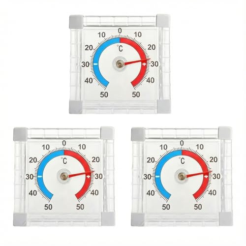 GOOGO 3 Pack Selbstklebendes Außenthermometer Fenster, Wetterfestes Fensterthermometer, Präzise Temperaturmessung für Innen und Außen