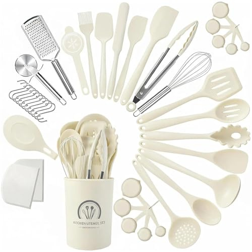 Omtofo Utensili Cucina Silicone, 43 pezzi set di utensili da cucina, senza BPA, resistenti al calore, con porta utensili, Lavabile In Lavastoviglie
