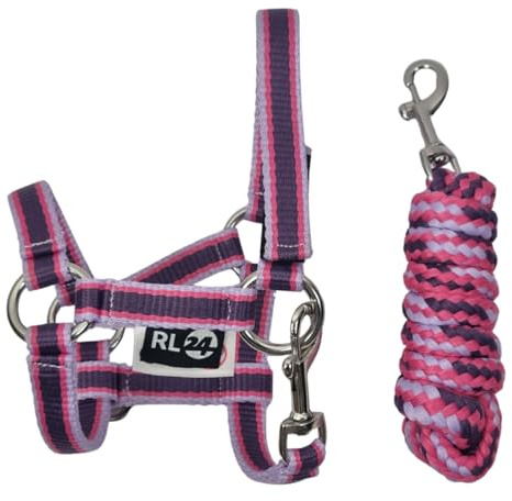 RL24 - Hobby Horse Halfter mit Strick – Steckenpferd Spielzeughalfter – Strick mit Karabinerhaken – Spielzeug Pferdehalfter für Hobby Horsing – Lila