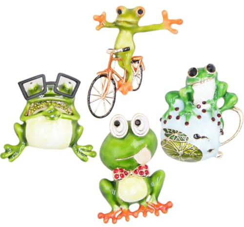 MAJORMENCH Broche Femme Grenouille en Alliage Créative et Décorative, Épinglette Cartoon en Lot de 4 pour Accessoires Vêtements et Fêtes