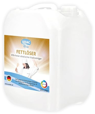 Sedac Motion Fettlöser 10L, Küchenreiniger, Entfetter für Gastro, Großküche | Backofenreiniger, Grillreiniger, Ofenreiniger & alkalischer Kraftreiniger für Edelstahl, Metall & Böden, NTA-frei