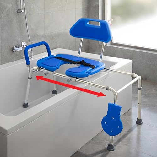 Platinum Health HydroGlyde - Silla de ducha deslizante de alta calidad, banco de transferencia acolchado con asiento recortado, para bañera, patas ajustables y cinturón de seguridad, montaje rápido