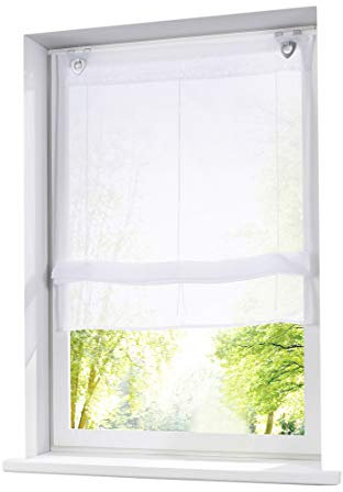 1 Stück Ösenrollo mit U-Haken Raffrollo Voile Transparent Vorhang (BxH 120x130cm, Weiß)