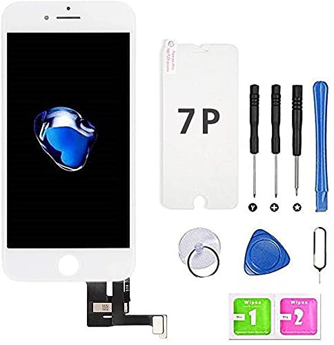 Hoonyer Ecran iPhone 7 Plus Blanc Complet, LCD Écran Tactile Digitizer Assembly avec Kit De Réparation Complet + Protecteur D'écran (5.5 Pouces)