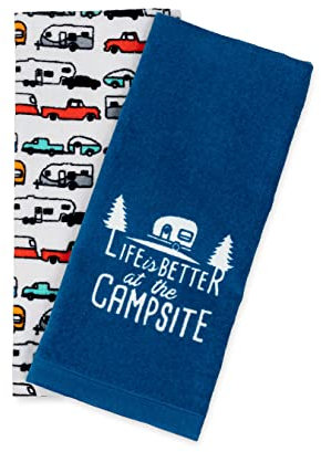 Camco Life is Better at The Campingplatz RV-Geschirrtuch-Set – perfekt zum Trocknen von Händen und Geschirr – enthält EIN Set von (2) Handtüchern – 68 x 40 cm (53301)