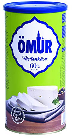 Ömür Hirtenkäse - 1x 800g Metalldose - Käse in Salzlake Kuhkäse Weichkäse cremig Käse Süzme Beyaz Peynir Cow Cheese 60% Fett i. Tr. 100% Kuhmilch mikrobielles Lab vegetarisch glutenfrei Halal