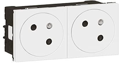 LEGRAND - Prise Double Murale Précâblée avec Terre Mosaic Surface Link à 45° - Prise 2P+T à Fixation par Emboîtement - Fabriqué En France - Blanc