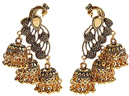 SONGK Retro Bollywood Gypsy Schmuck Frauen Ethnische Gold Afghan Birdcage Lange Kette Quaste Pfau Geschnitzte Indische Ohrringe