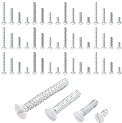 Weiße Wandplattenschrauben mit 6–32 Gewinde, für Ersatz-Wandsteckdosen, Lichtschalterplatten, Steckdosenabdeckungen und andere Steckdosenabdeckungen, einschließlich 4 Größen in der Länge, 80 Stück