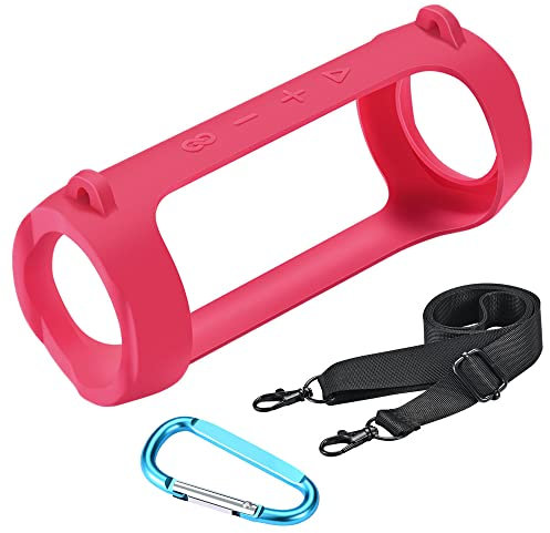 Seracle Silicone Carrying Case Sling Bag for JBL Flip 6 Bluetooth Box Portable Speaker (Red)
