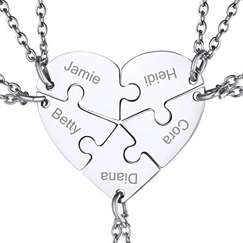 GOLDCHIC JEWELRY Stainless Steel Heart Necklaces For Bridemaids Sisters, 5Pcs Split Puzzle Charms For Women Girls