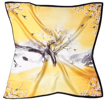 MayTree Seidentuch aus 100% Maulbeer-Seide - Quadratisch Kirschbaum gold 53x53 - Luxuriöses Damen Halstuch - Eleganter Bandana-Schal für Damen - Luxus und Komfort für Erwachsene