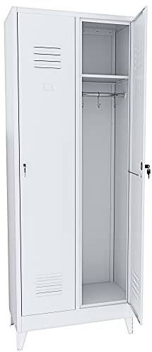 Bricozone Armadietto Spogliatoio 2 Posti in Lamiera di Acciaio Sporco Pulito per Interno Lavoro Piscina 180 x 33 x 68.5 cm Grigio con Chiave Ripiano Appendiabiti Ganci e Porta Cartellino