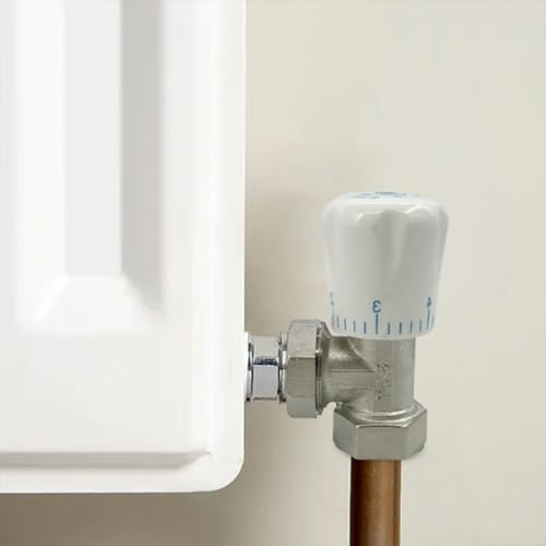 RANRAO Thermostatic Radiator Valve, 15mm x 3/4 White Angled Radiator Valve, Thermostatic Radiator Head Temperature Control for Home and Office Heating Systems(B)