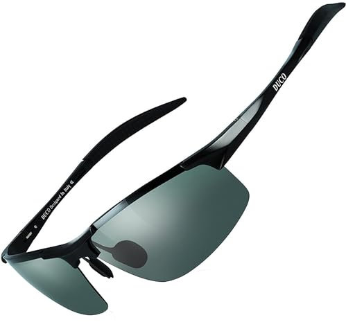 DUCO Lunettes de sport polarisées pour homme - Lunettes de soleil pour conducteur - Ultra légères - Cadre en métal - Protection UV400-8177S (Cadre noir, lentille verte)