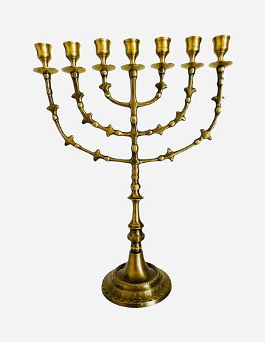 Salomons Menorah Messing, hoch 40,6 cm, 7 Zweige, Menora-Kerzen, Menora aus Israel,