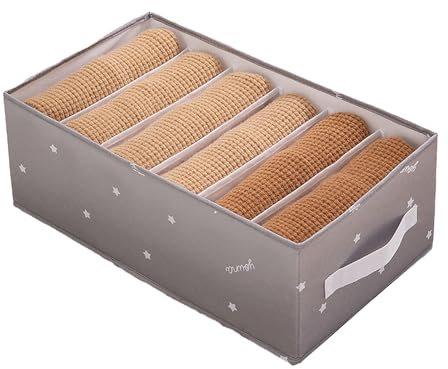 ESTINTENG Bedruckte Aufbewahrungsbox für Unterwäsche, Kleiderschrank, Aufbewahrungsbox, Trennwand, grau, 6 Zellen, 44 x 25 x 17 cm