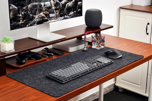 LeKuni Premium Filz Schreibtischunterlage 90X40CM, Rutschfester Mauspad xxl Für Gaming/Schreiben, organizer büro ist Wasserdichte und Kratzfeste, Schwarz