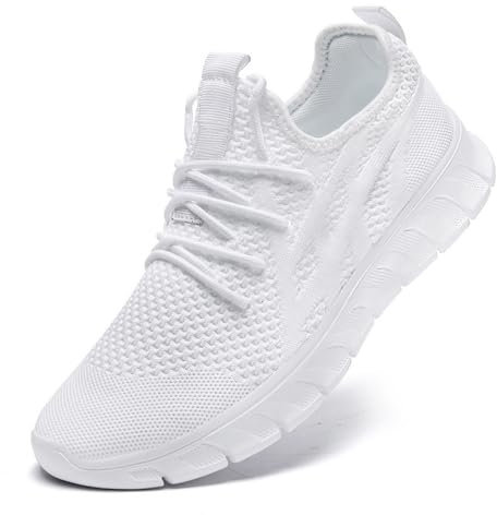 LANGFEUU Sneaker Herren Laufschuhe Turnschuhe Tennis Running Schuhe Sportschuhe Freizeit Straßenlaufschuhe Fashion Leichtgewichts Atmungsaktiv Walkingschuhe Fitness Outdoor Jogging Schuhe weiß 43 EU