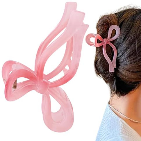 Pinzas para el pelo, pinzas para el pelo, pinzas para garras de color rosa PC, accesorios elegantes para peinar el cabello, grueso y fino, lazo rosa antideslizante, 11,4 x 2,8 cm, elegante para mujer