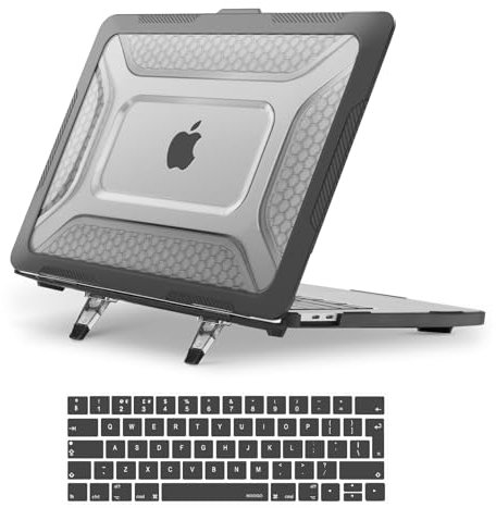MOSISO Compatible with MacBook Pro 13 inch Case M2 M1 2025 2024-2016 A2338 A2251 A2289 A2159 A1989 A1708 A1706 Chip, Honeycomb Heavy Duty TPU Bumper Hard Shell Fold Kickstand&Keyboard Cover, Black