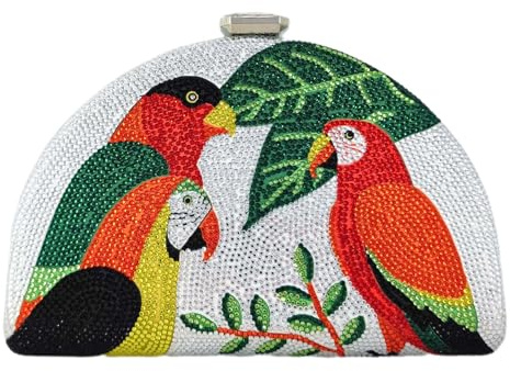 Boutique De FGG Papagei Damen Handtasche Clultch Kristall Abendhandtasche Strass Brauttasche Hochzeit, Mini