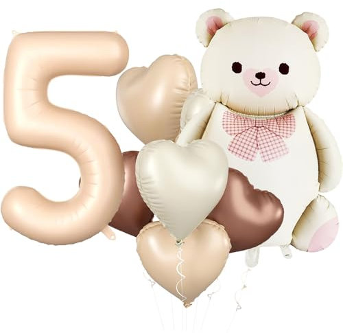 KOBOKO Bär Geburtstagsdeko Jungen 5 Jahre, Luftballon 5. Geburtstag Mädchen, Bär Folienballon 5 Geburtstag Mädchen, Herz Ballon Geburtstag 5 Jahre Mädchen Junge, Bär Ballons 5 Jahre Geburtstag Junge