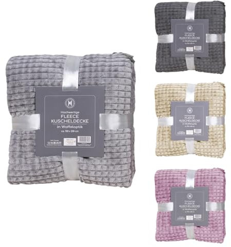 Mojawo Hochwertige Flanell Kuscheldecke Wolldecke Wohndecke Sofadecke Waffeloptik sehr weich 150x200cm, Farben:Grau