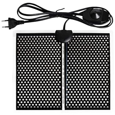 Geoyien Heizmatte, 15*14cm Heizmatte terrarium, Wärmematte terrarium, Reptilien Heizmatte, wasserdicht feuchtigkeitsbeständig, einstellbare Temperatur (0-35 Grad) Europäischer Stecker (5W, 220V-240V)