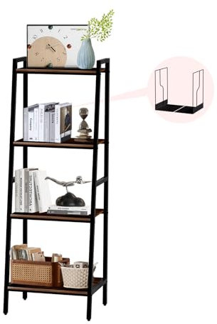 miboim Leiterregal, Bücherregal, Leiter-Bücherregal, 4-stöckiges Bücherregal, Holz-Bücherregale für Schlafzimmer/Wohnzimmer/Heimbüro, Ausstellungs-Standregal, hohes Regal für CDs/Bücher/Pflanzen,