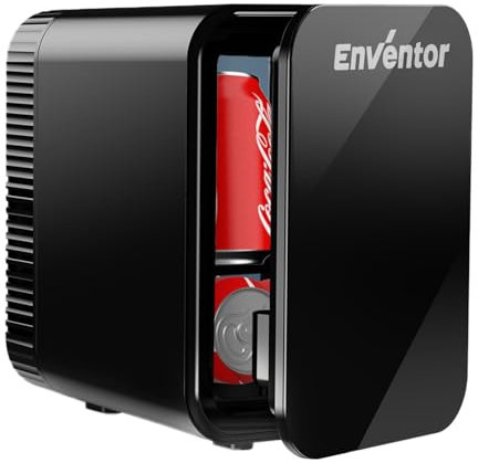 Enventor Mini Kühlschrank 4L, 6 Dosen Kleiner Kühlschrank für Zimmer, 12V / 220V Steckdose, Kühl- und Heizfunktion, Mini Fridge, Kosmetik Kühlschrank Leise für Auto, Schlafzimmer, Büros(Schwarz)
