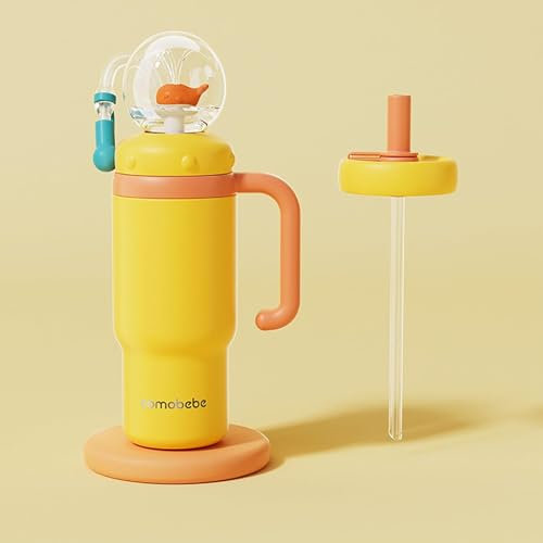 700 ml Edelstahl-Wal-Brunnenbecher mit Henkel – zwei Deckel, auslaufsicher, spülmaschinenfest, Wal-Brunnen-Wasserflasche, Trinkbecher mit Wal-Spritzer für Erwachsene (Yellow)