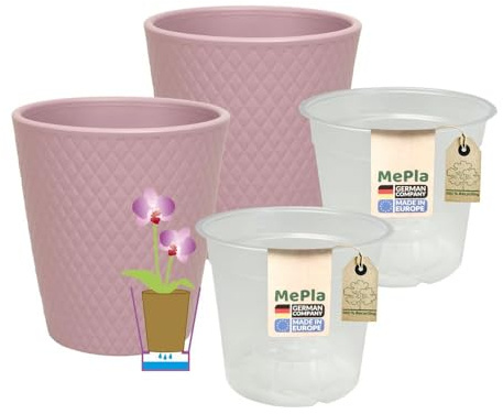 MePla - 2 Stück - Orchideenübertopf Harlekin ø 14 Lavendel Pflanztopf Orchidee ø 12, hochwertiges Wohnambiente