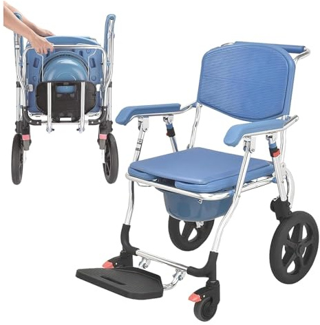 JIMINHUIXIN Chaise Roulante, Fauteuil Percé De Douche avec roulettes, Chaise Roulante Pliable, Sièges de Toilettes et Chaises Percées, Chaise de Douche avec Accoudoirs