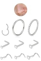 Velvoria 8 Stück Nasenstecker Nasenring aus Edelstahl silberne Nasenringe hypoallergene Nasenringe L-förmige Nasenstecker Korkenzieher-CZ-Nasenpiercing-Schmuck