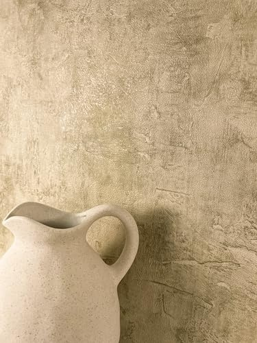 Newroom Vliestapete Beige Betonoptik Loft Modern Tapete Schlafzimmer | warmes Sandbeige mit Goldstich schimmernd, verwitterter Beton wolkige Verläufe, Betontapete, Wandtapete, Flur Küche