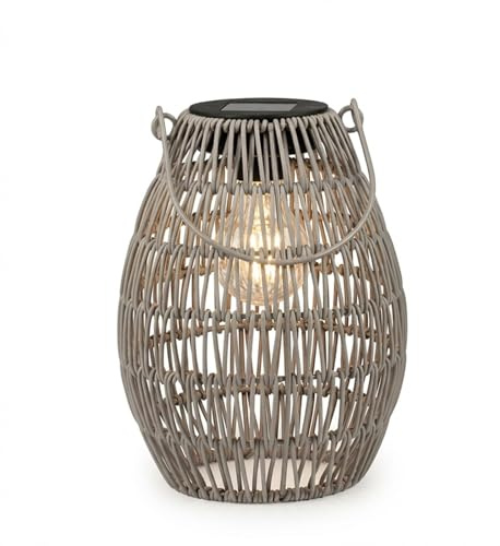 formano Solarlaterne Außen & Balkon dekorative Metall Laterne mit natürlicher Flechtoptik, warmes LED Solarlicht, IP44 - Gartenlaterne Solarleuchte Outdoor Deko Ø17 cm Höhe 21 cm