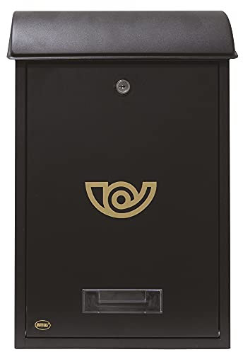 Amig 10429 - Außenbriefkasten Modell 2, aus Stahl, Farbe Schwarz, Maße 40 x 25 x 10 cm, DIN-A4-Papierformat