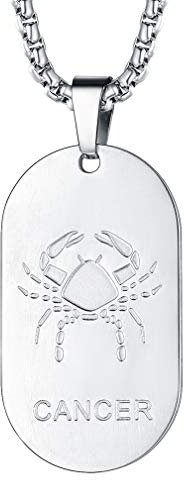 FaithHeart Dog Tag anhänger sternzeichen Krebs kette Edelstahl ketteanhänger Sternbild Krebs mit 55cm+5cm Venezianierkette