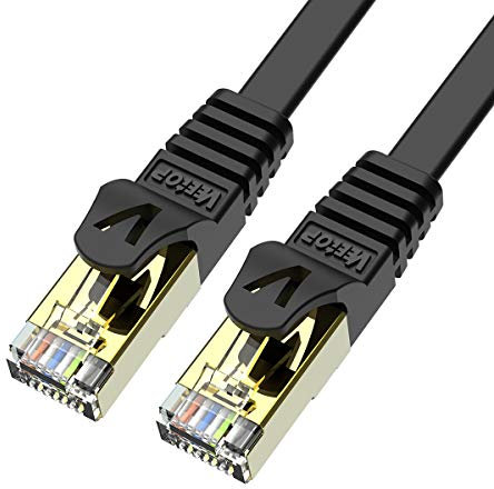 Veetop Cable Ethernet 5m 2 pièces, Cable Rj45 Cat 7 Plat haute vitesse avec connecteur RJ45 plaqué or, Cable Ethernet blindé Cable internet Haut Débit 10 Gb/s - 750 MHz Noir