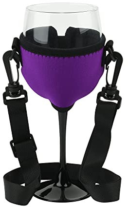 Beautyflier Wine Glass Insulator/Drink Holder/Neoprene Sleeve with Adjustable Neck Strap For Wine Walk (Purple)